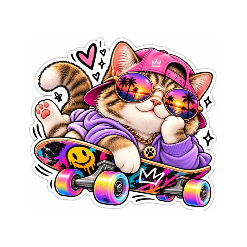 Aufkleber „Skateboard Katze“