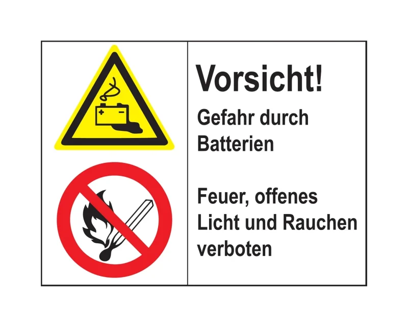 Schild „Vorsicht! Gefahr durch Batterien“ (40 × 26 cm)