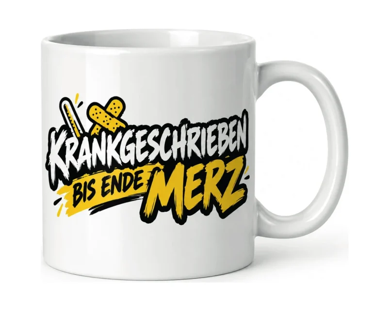 Tasse „Krankgeschrieben bis Ende MERZ“